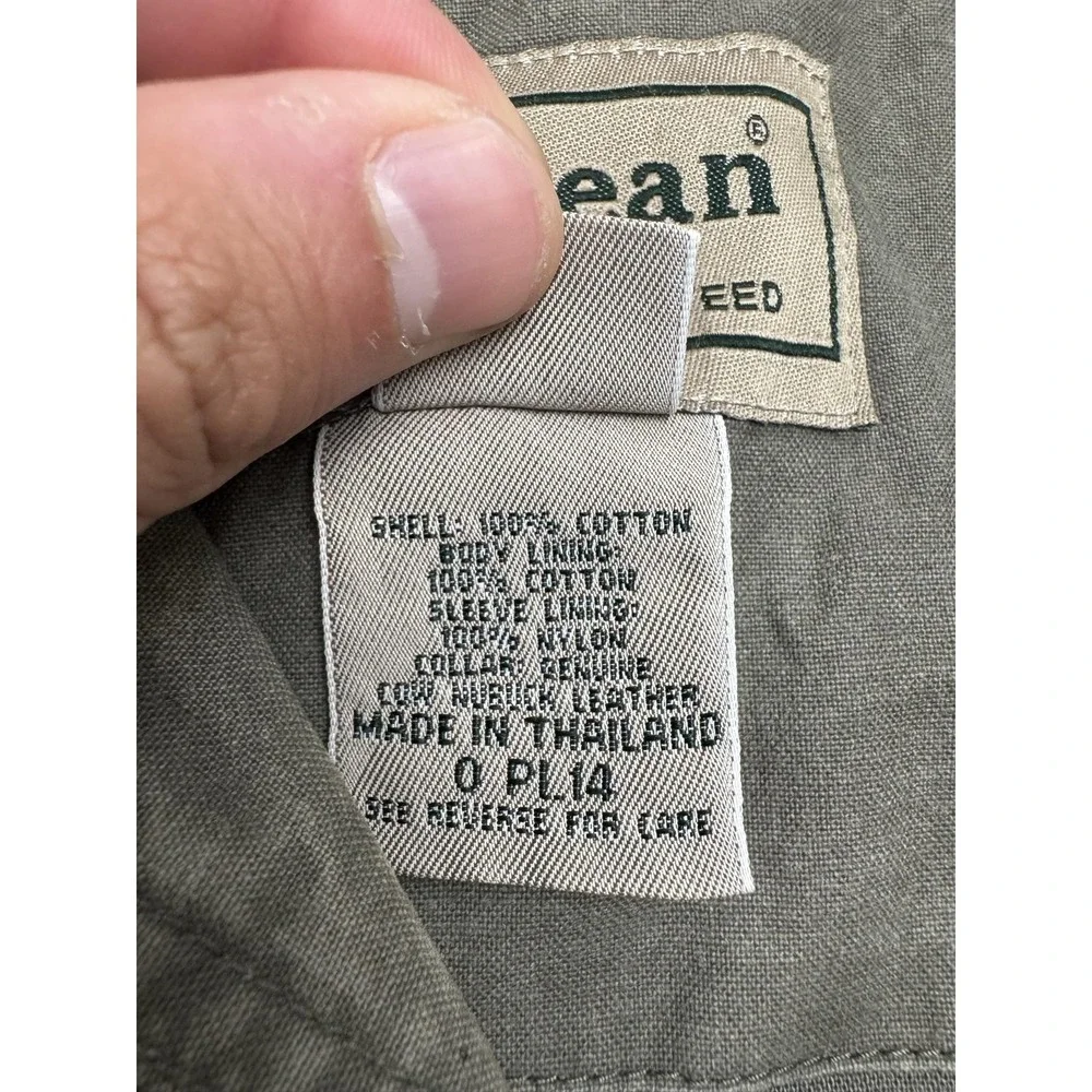 L.L.Bean Jacket Mens 2XL Green Canvas Leather Collar Bomber Workwear Lined